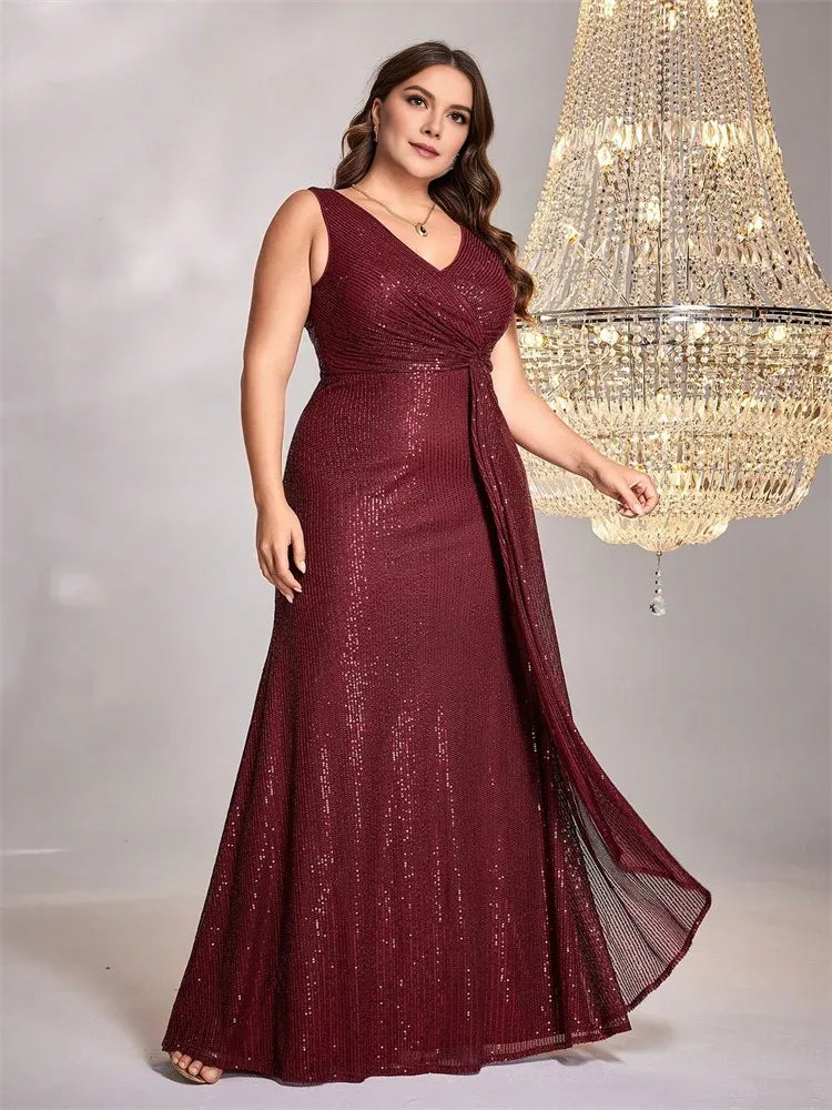 Weitese Dress Plus Size Luxury Floor Length V-Neck Evening Dress Elegant Party Women 2025 Sequins Formal Prom Cocktail Graduation Gowns Mother of the Bride Dress