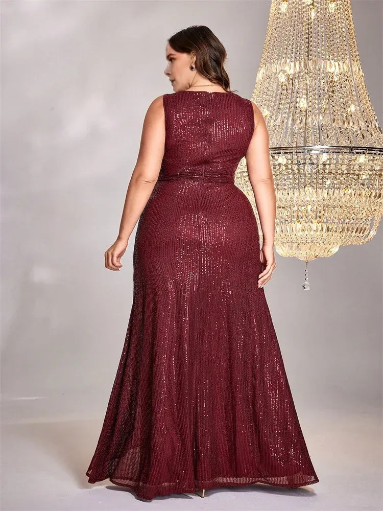 Robe Weitese grande taille, luxueuse, longueur au sol, col en V, robe de soirée élégante pour femmes, paillettes, robe de bal, de cocktail, de remise de diplôme, robe de mère de la mariée, 2025 