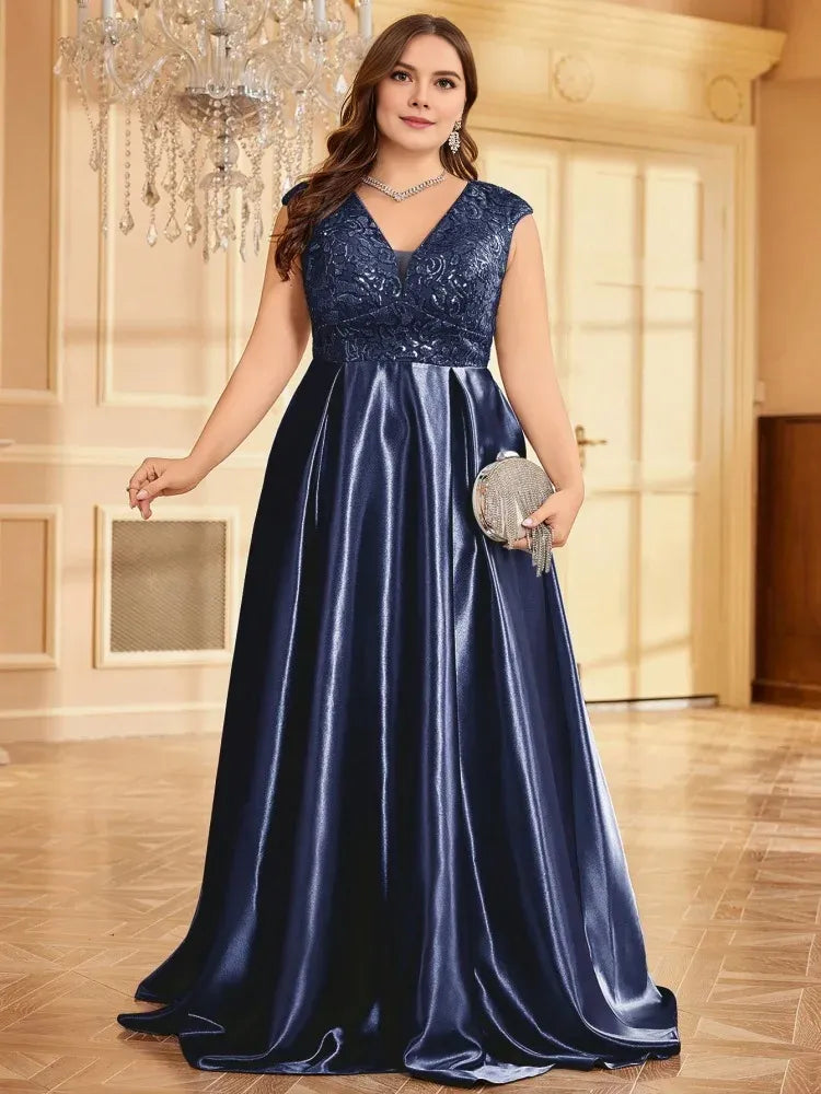 Robe Weitese grande taille, luxueuse robe de soirée en satin doré à col en V, robe de soirée pour femme, robe de cocktail, robe de soirée pour mère de la mariée 