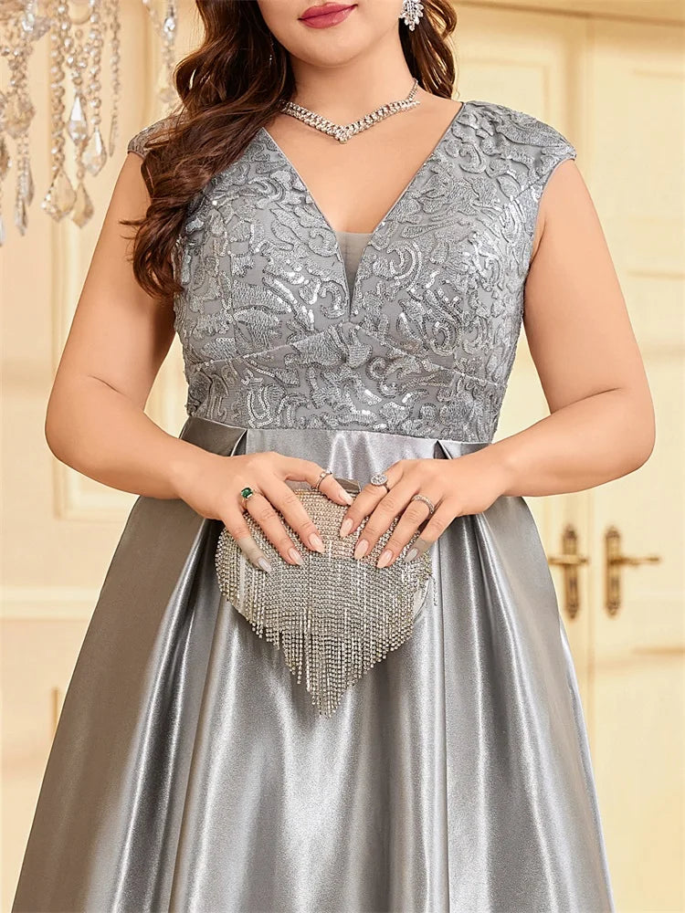 Robe Weitese grande taille, luxueuse robe de soirée en satin doré à col en V, robe de soirée pour femme, robe de cocktail, robe de soirée pour mère de la mariée 