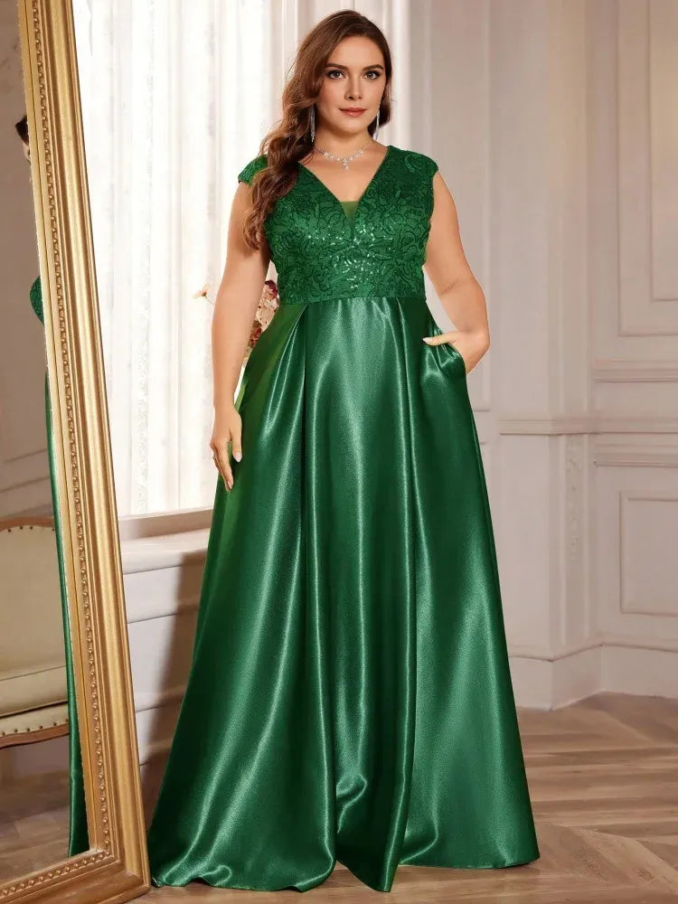 Robe Weitese grande taille, luxueuse robe de soirée en satin doré à col en V, robe de soirée pour femme, robe de cocktail, robe de soirée pour mère de la mariée 