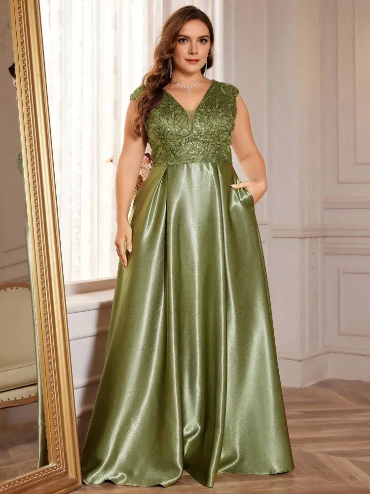 Robe Weitese grande taille, luxueuse robe de soirée en satin doré à col en V, robe de soirée pour femme, robe de cocktail, robe de soirée pour mère de la mariée 
