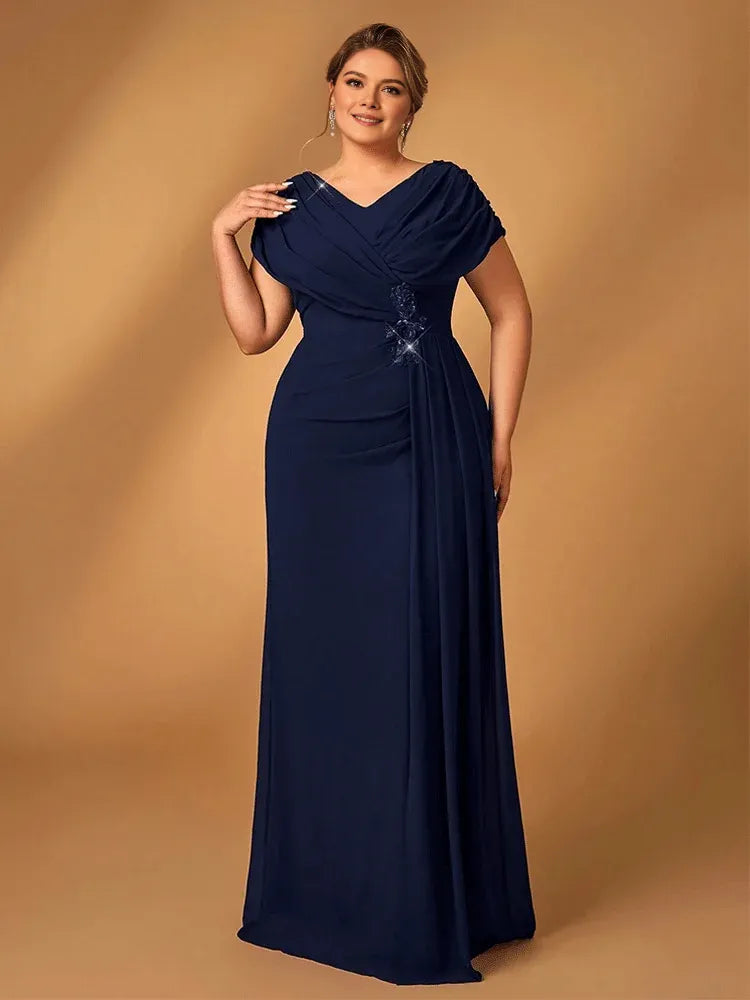 Robe Weitese grande taille luxueuse pour maman, robe de soirée pour réception de mariage, robe de soirée luxueuse en mousseline de soie brillante, grande taille, bleu marine 