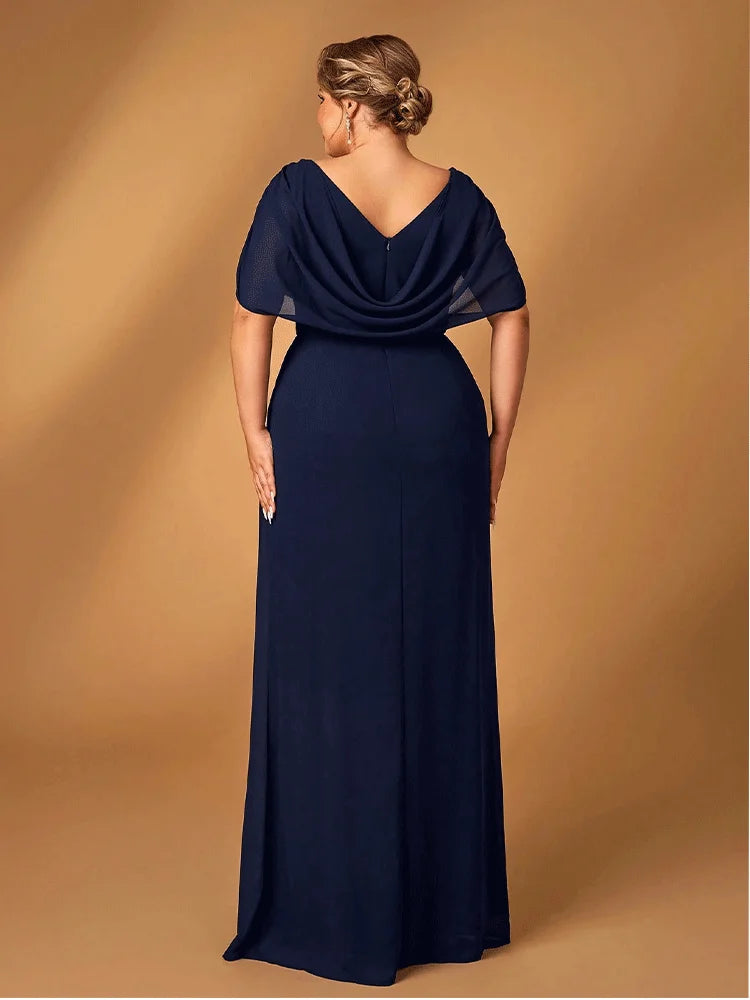 Robe Weitese grande taille luxueuse pour maman, robe de soirée pour réception de mariage, robe de soirée luxueuse en mousseline de soie brillante, grande taille, bleu marine 