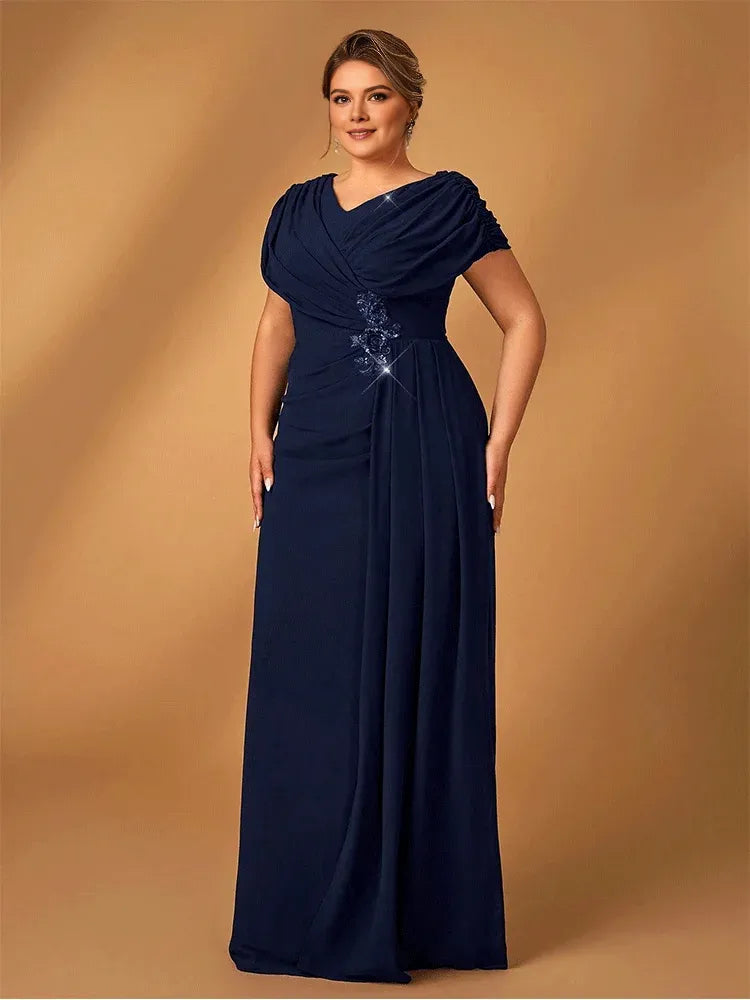 Robe Weitese grande taille luxueuse pour maman, robe de soirée pour réception de mariage, robe de soirée luxueuse en mousseline de soie brillante, grande taille, bleu marine 