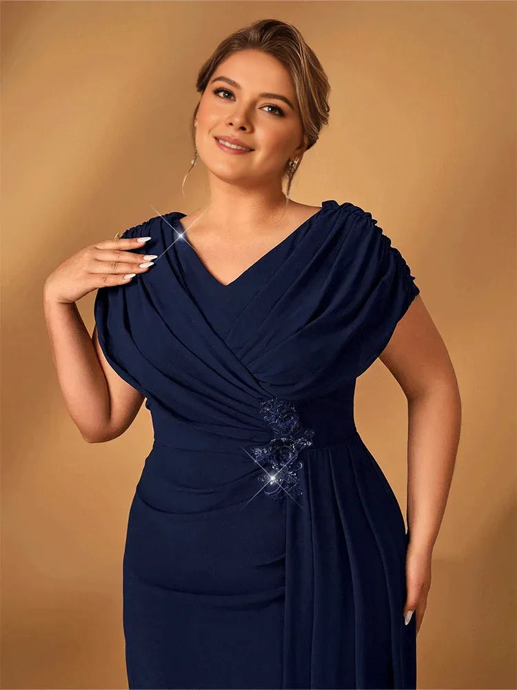 Robe Weitese grande taille luxueuse pour maman, robe de soirée pour réception de mariage, robe de soirée luxueuse en mousseline de soie brillante, grande taille, bleu marine 