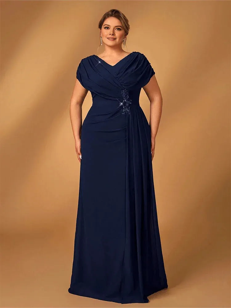 Robe Weitese grande taille luxueuse pour maman, robe de soirée pour réception de mariage, robe de soirée luxueuse en mousseline de soie brillante, grande taille, bleu marine 
