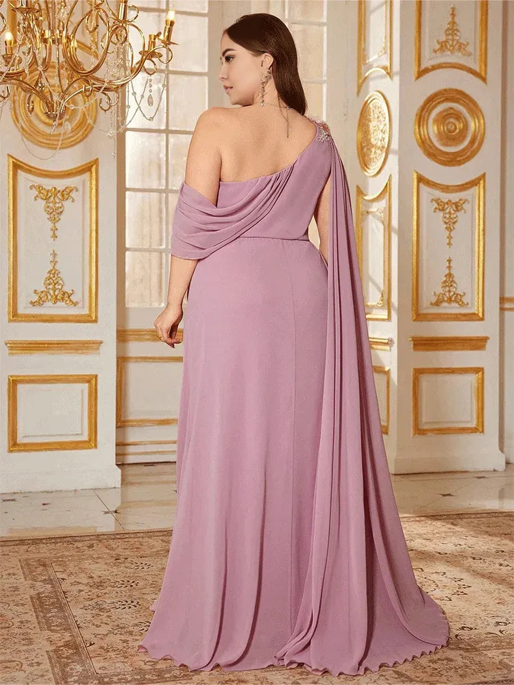 Robe Weitese grande taille asymétrique en mousseline de soie rose, longueur au sol, brillante, luxueuse, multicolore, robe de soirée, robe maman 