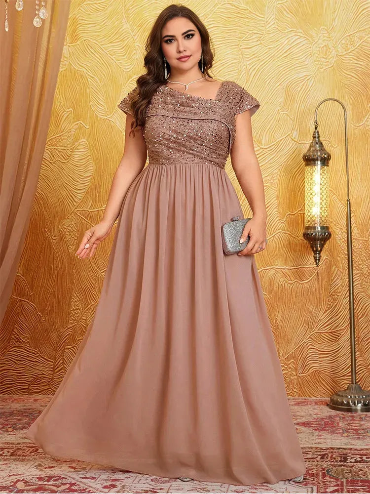 Weitese Dress Plus Size Shiny Sleeveless Evening Chiffon Floor Floor Bridesmaid Dress Luxury Banquet Floor Floor Prom Mom Dress