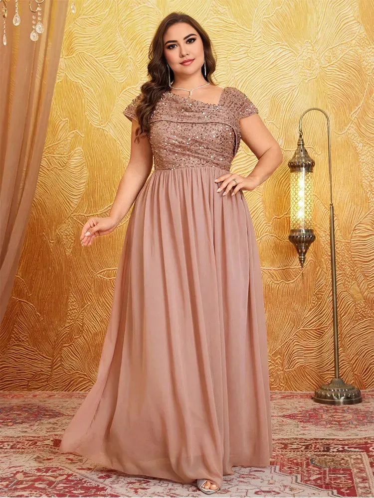 Weitese Dress Plus Size Shiny Sleeveless Evening Chiffon Floor Floor Bridesmaid Dress Luxury Banquet Floor Floor Prom Mom Dress
