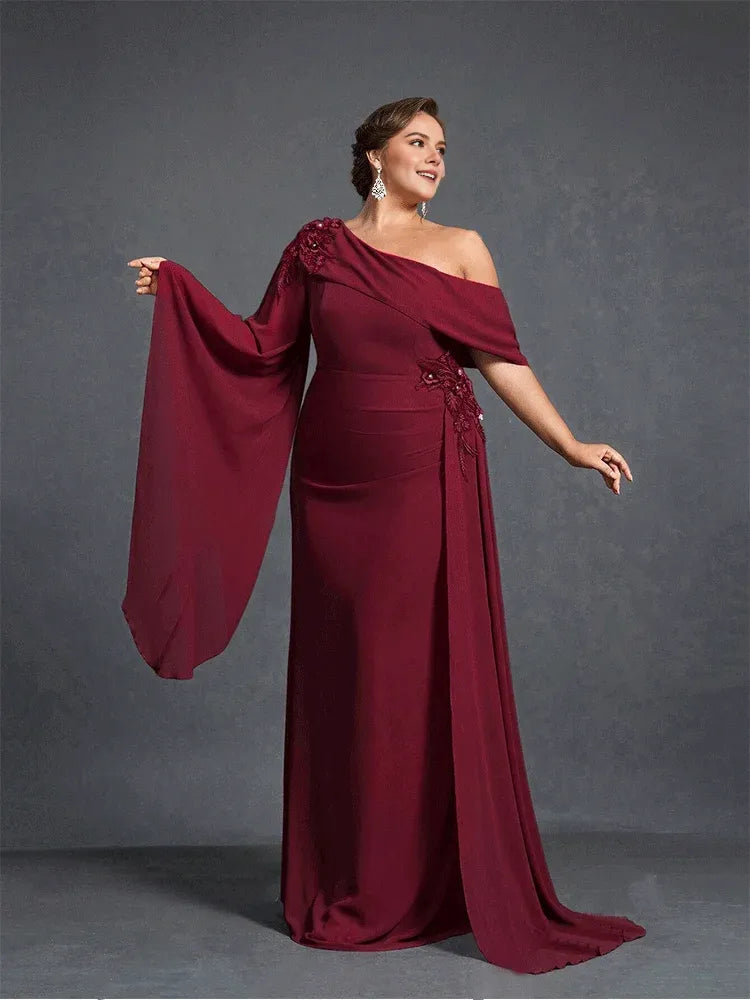 Robe Weitese grande taille bustier en mousseline abricot, longueur au sol, robe de soirée, robe de soirée de luxe en mousseline, longueur au sol, robe de bal pour femmes 