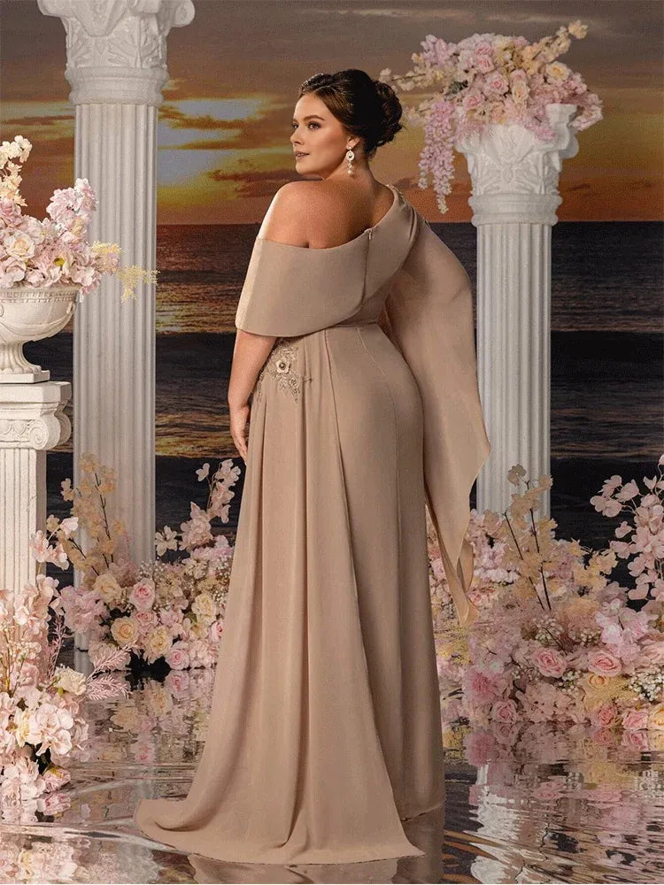 Robe Weitese grande taille bustier en mousseline abricot, longueur au sol, robe de soirée, robe de soirée de luxe en mousseline, longueur au sol, robe de bal pour femmes 