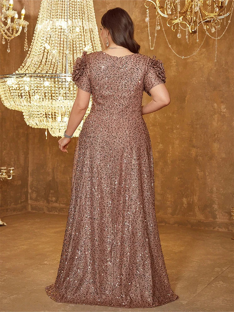 Robe Weitese grande taille, col en V, rose, longueur au sol, brillante, robe de bal, robe de soirée de luxe, robe de soirée de mariage 