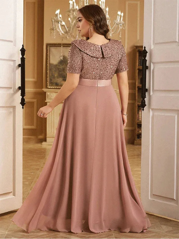 Robe Weitese grande taille, col en V, manches courtes, brillante, longueur au sol, robe de soirée de mariage de luxe, robe de bal à paillettes, robe maman 