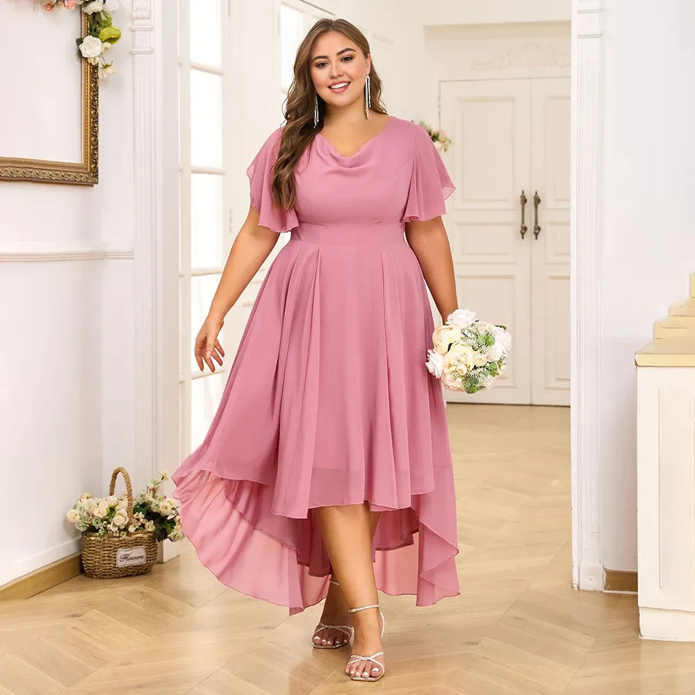 Robe Weitese grande taille pour femme, en mousseline de soie, col en V, coupe trapèze, mi-longue, manches papillon, robe de soirée, cocktail, robe de bal, robe de maman 