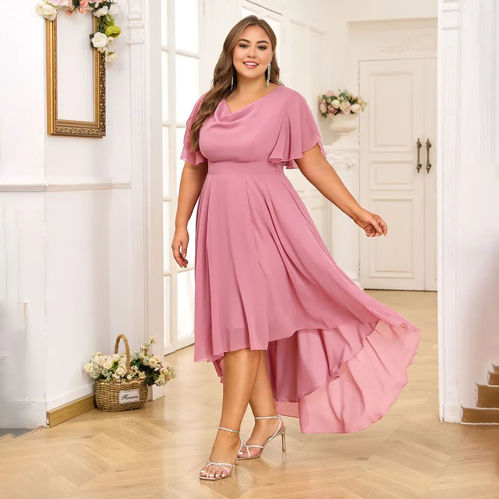 Robe Weitese grande taille pour femme, en mousseline de soie, col en V, coupe trapèze, mi-longue, manches papillon, robe de soirée, cocktail, robe de bal, robe de maman 