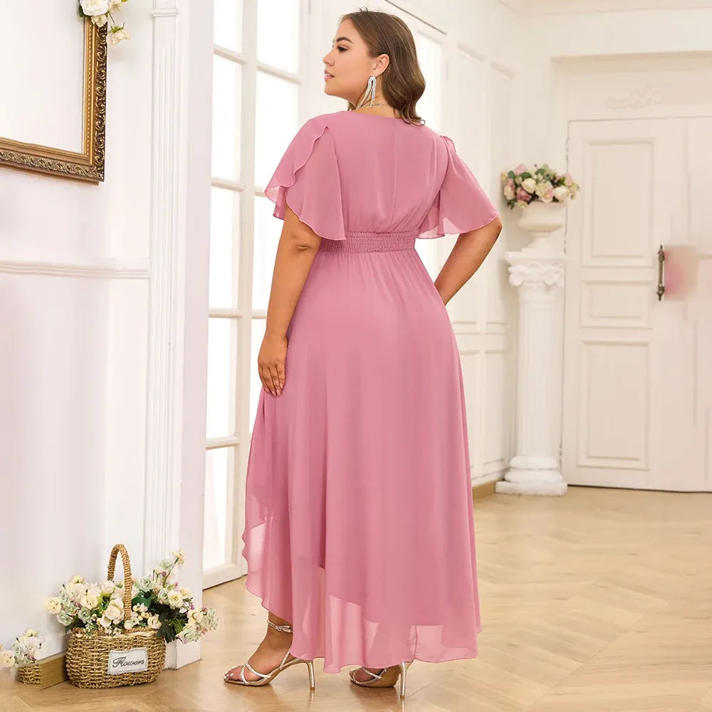 Robe Weitese grande taille pour femme, en mousseline de soie, col en V, coupe trapèze, mi-longue, manches papillon, robe de soirée, cocktail, robe de bal, robe de maman 