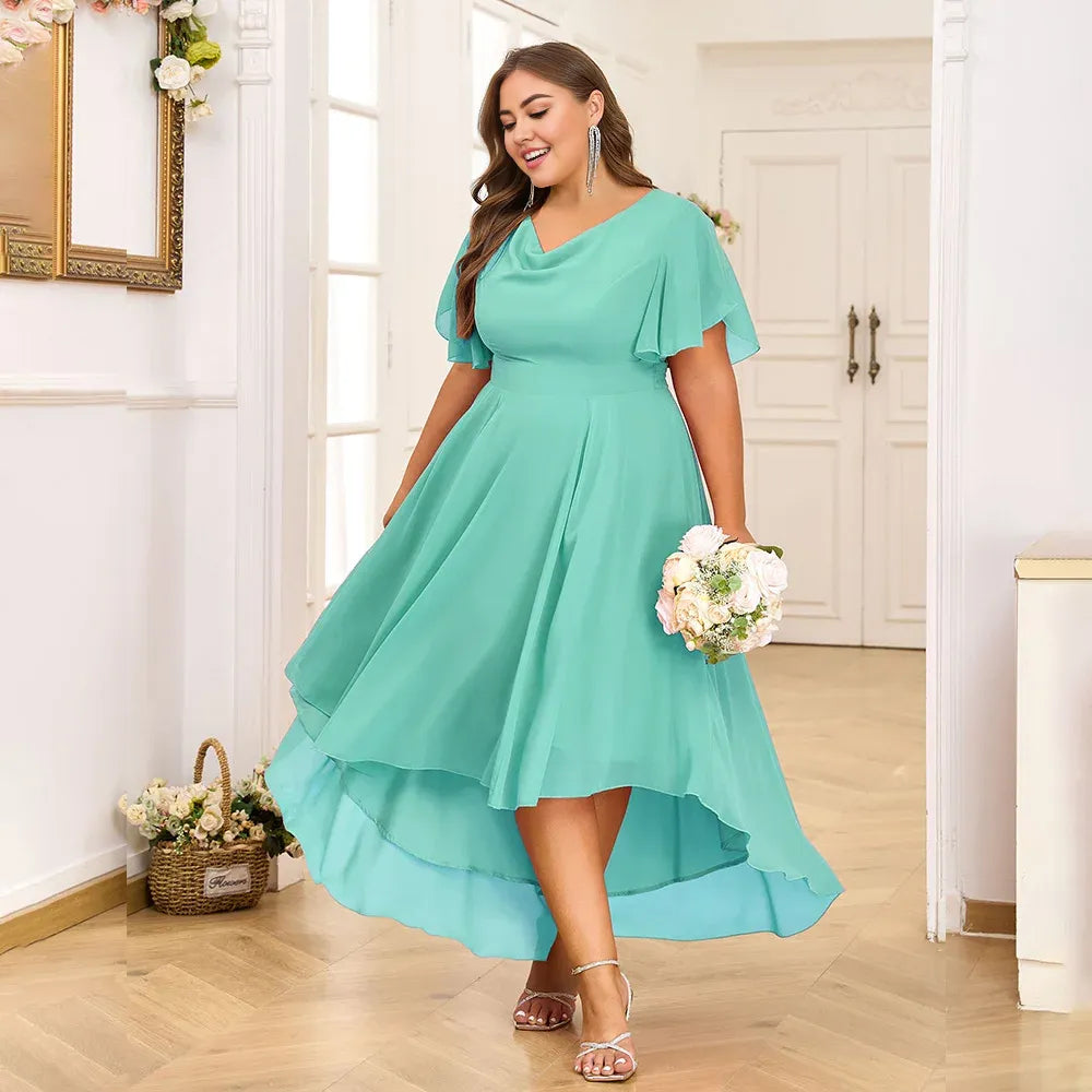 Robe Weitese grande taille pour femme, en mousseline de soie, col en V, coupe trapèze, mi-longue, manches papillon, robe de soirée, cocktail, robe de bal, robe de maman 