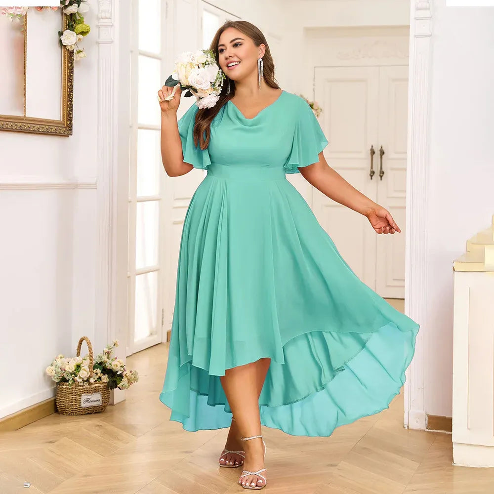 Robe Weitese grande taille pour femme, en mousseline de soie, col en V, coupe trapèze, mi-longue, manches papillon, robe de soirée, cocktail, robe de bal, robe de maman 