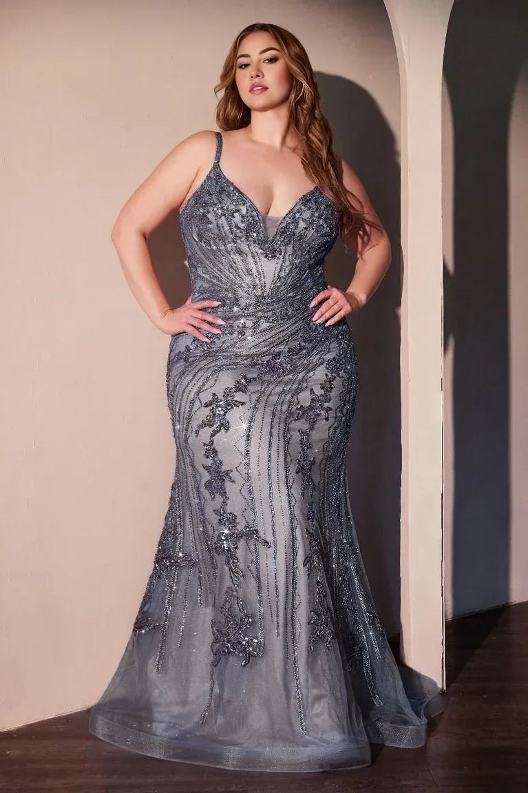 Weitese Dress Plus Size Black Mesh Gown Spaghetti Straps Plunging V Neck Sequin Embroidered Lace And A Mermaid Silhouette Prom Dress