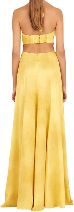 Weitese Dress Pretty A line Halter Neckline Long Yellow Prom Dress Evening Dress Formal Dress