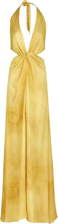 Weitese Dress Pretty A line Halter Neckline Long Yellow Prom Dress Evening Dress Formal Dress