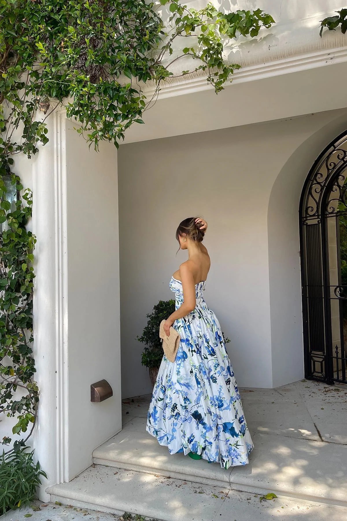 Vestido Weitese de princesa, corte A, sin tirantes, azul, estampado, alto-bajo, para fiesta, con volantes, vestido de graduación 