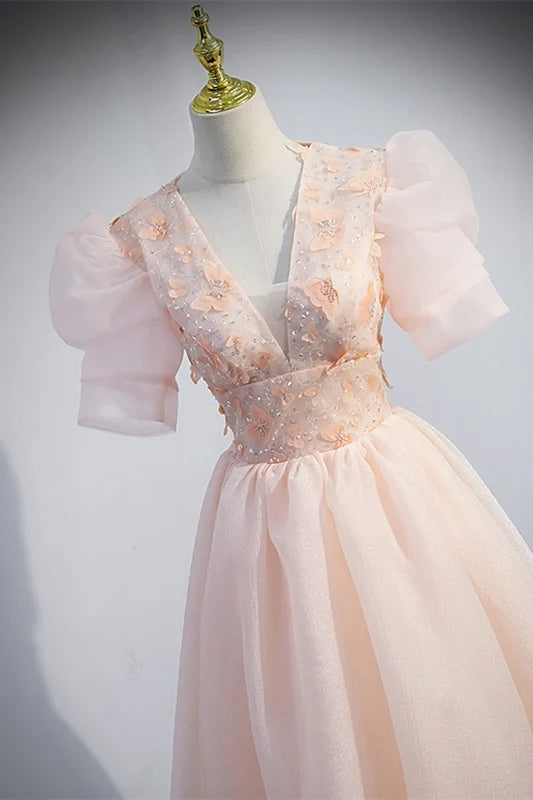 Vestido Weitese de princesa rosa, corte A, corto, cintura imperio, mangas cortas, para regreso a casa. 