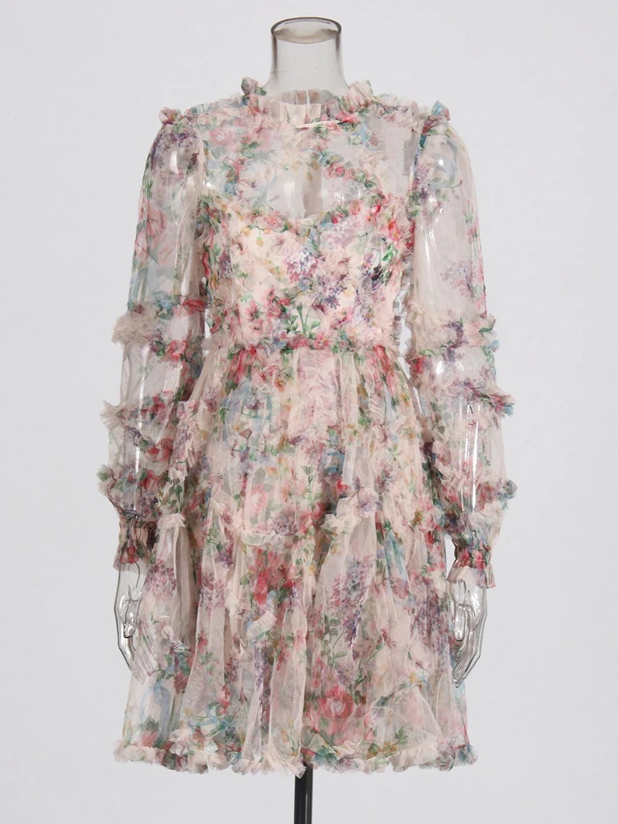 Robe Weitese imprimée patchwork en maille pour femme, tenue élégante, col rond, manches longues, motif floral, amincissante, tenue de bal tendance 