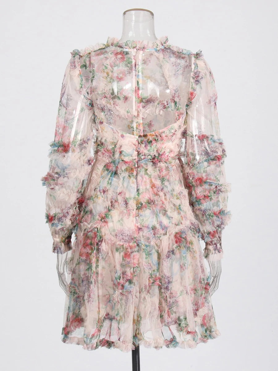 Robe Weitese imprimée patchwork en maille pour femme, tenue élégante, col rond, manches longues, motif floral, amincissante, tenue de bal tendance 