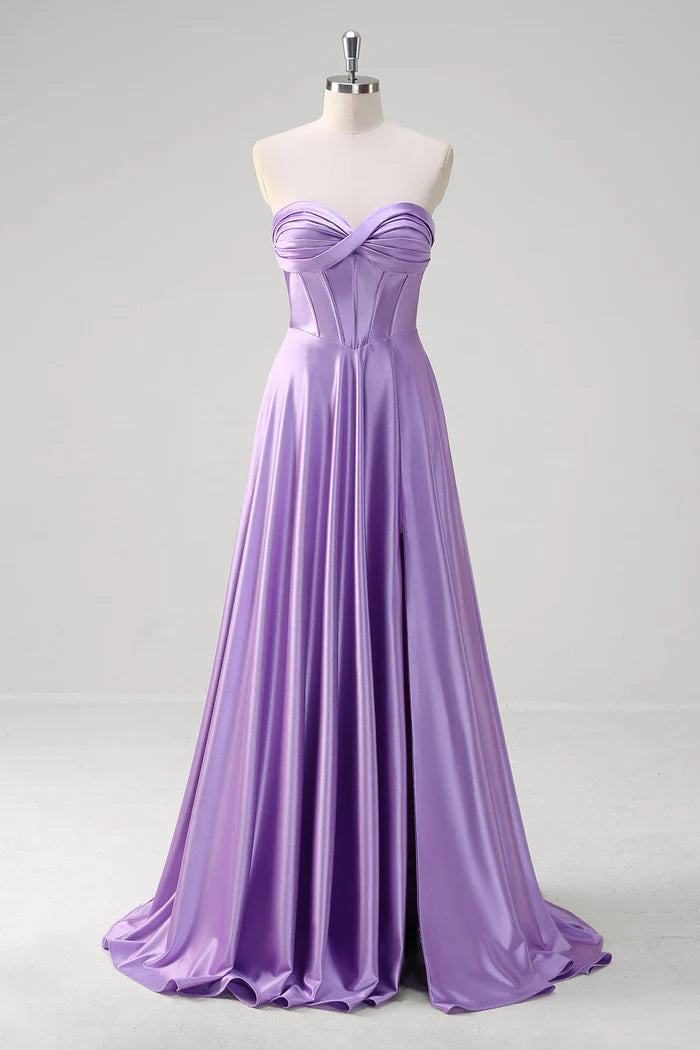 Robe longue violette Weitese, coupe trapèze, décolleté en cœur, corset, robe de bal, robe de soirée, traîne 