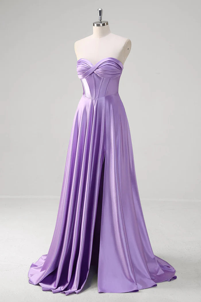 Robe longue violette Weitese, coupe trapèze, décolleté en cœur, corset, robe de bal, robe de soirée, traîne 