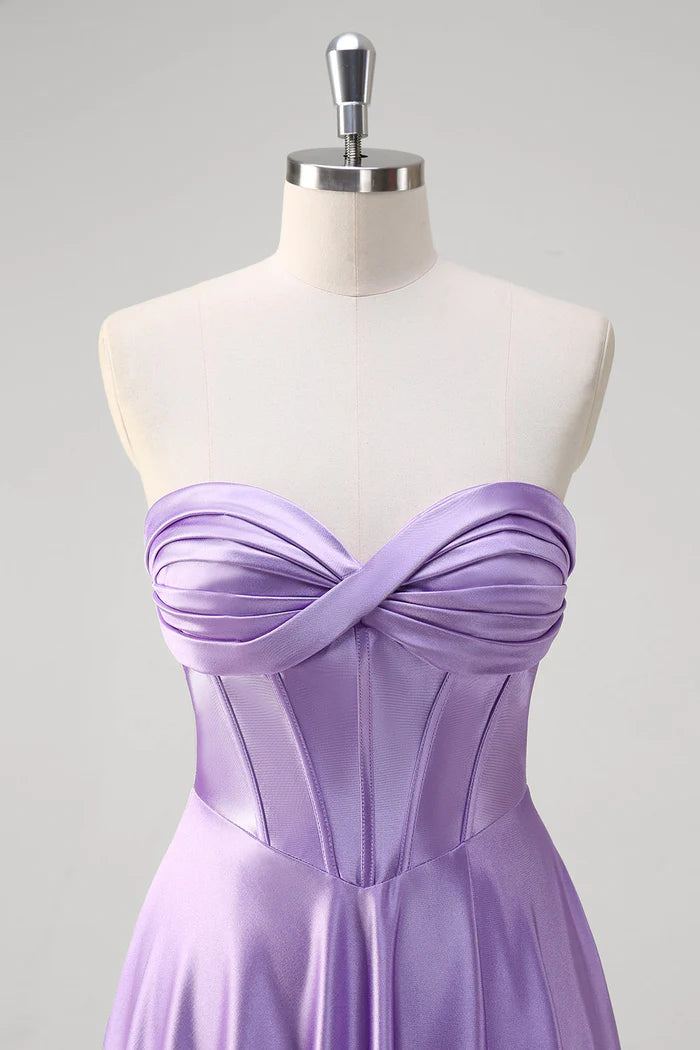 Robe longue violette Weitese, coupe trapèze, décolleté en cœur, corset, robe de bal, robe de soirée, traîne 