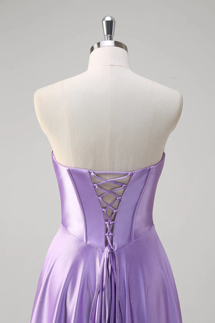 Robe longue violette Weitese, coupe trapèze, décolleté en cœur, corset, robe de bal, robe de soirée, traîne 