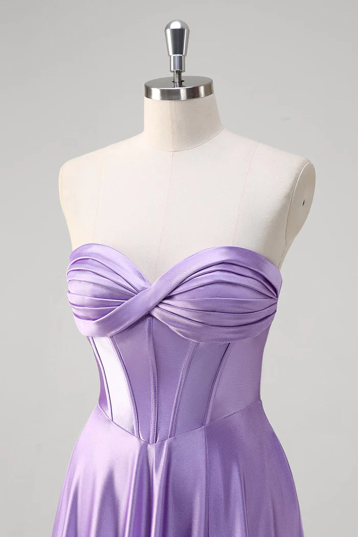 Robe longue violette Weitese, coupe trapèze, décolleté en cœur, corset, robe de bal, robe de soirée, traîne 