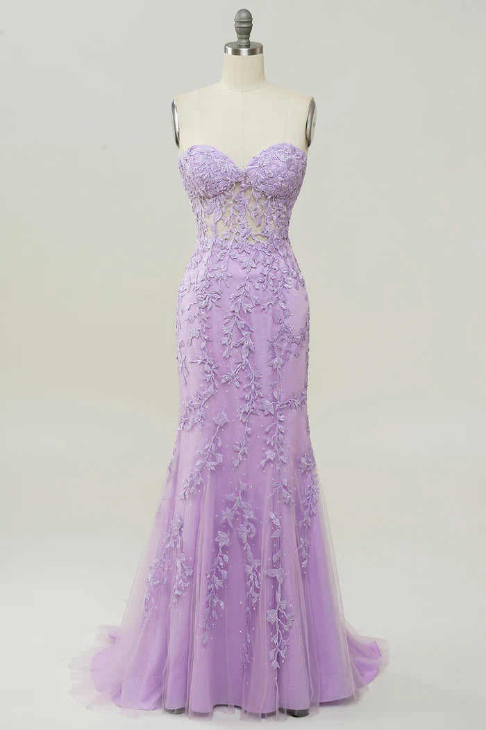 Weitese Dress Purple Sweetheart Neck Mermaid Party Dress With Appliques Prom Dress