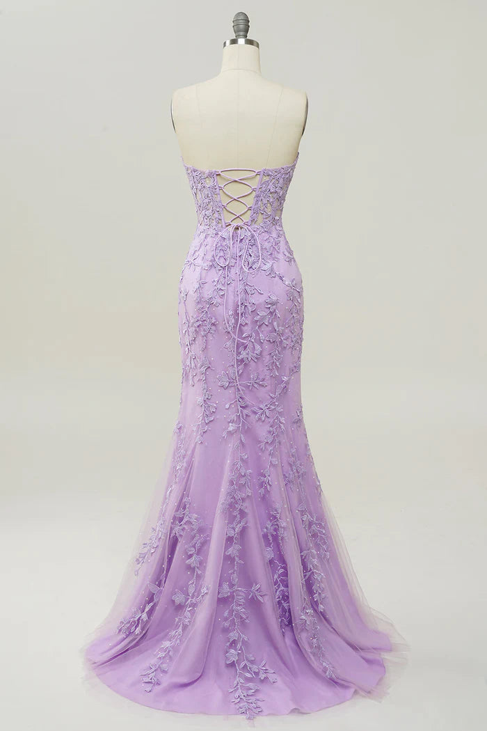 Weitese Dress Purple Sweetheart Neck Mermaid Party Dress With Appliques Prom Dress