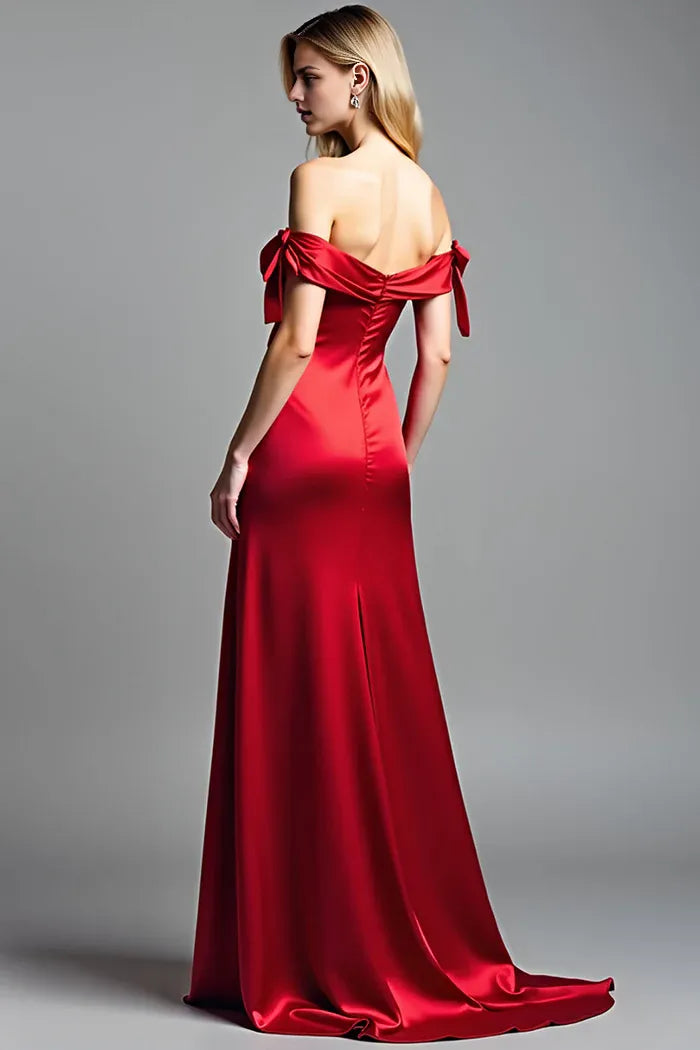 Robe longue rouge en satin à épaules dénudées Weitese, robe de bal avec fente, robe de soirée 