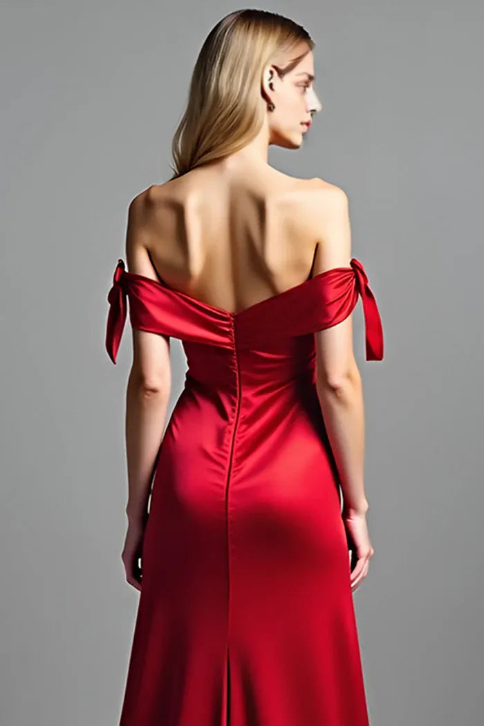 Robe longue rouge en satin à épaules dénudées Weitese, robe de bal avec fente, robe de soirée 