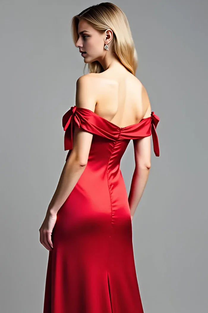 Robe longue rouge en satin à épaules dénudées Weitese, robe de bal avec fente, robe de soirée 