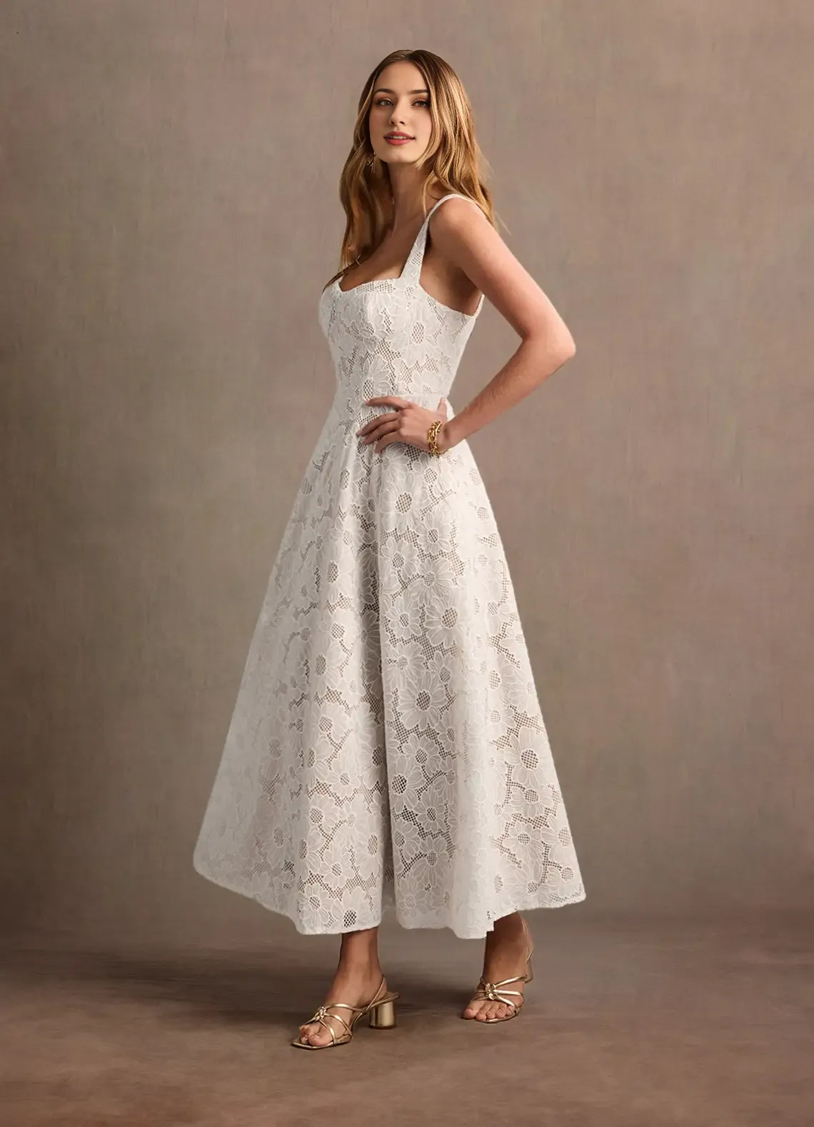 Robe Weitese à bretelles régulières, élégante robe longue en cœur, robe de bal, robe de soirée moderne en dentelle, robe trapèze blanche 