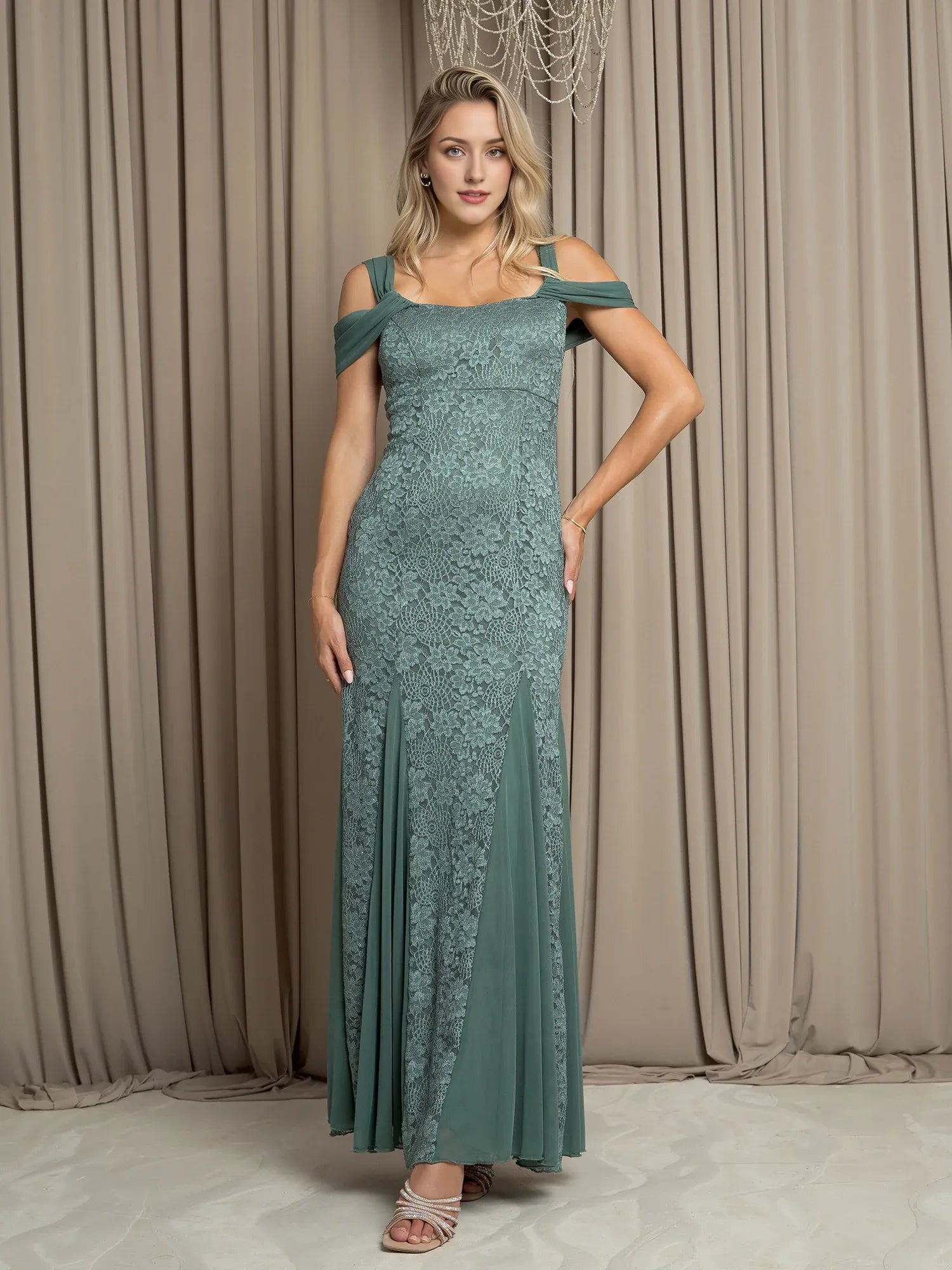 Weitese Dress Regular Straps Formal Zipper Up Prom Dress Sleeveless Floor Length Evening Dress With Lace Appliques