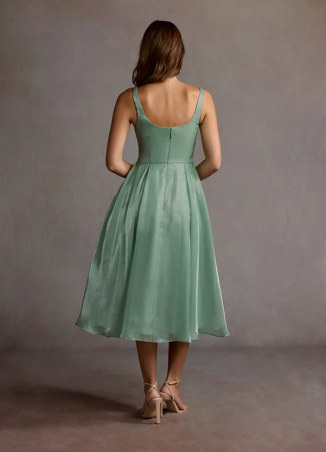 Vestido Weitese con tirantes regulares, vestido maxi elegante color salvia, sin mangas, estilo princesa, largo hasta la rodilla, escote cuadrado, vestido de fiesta 