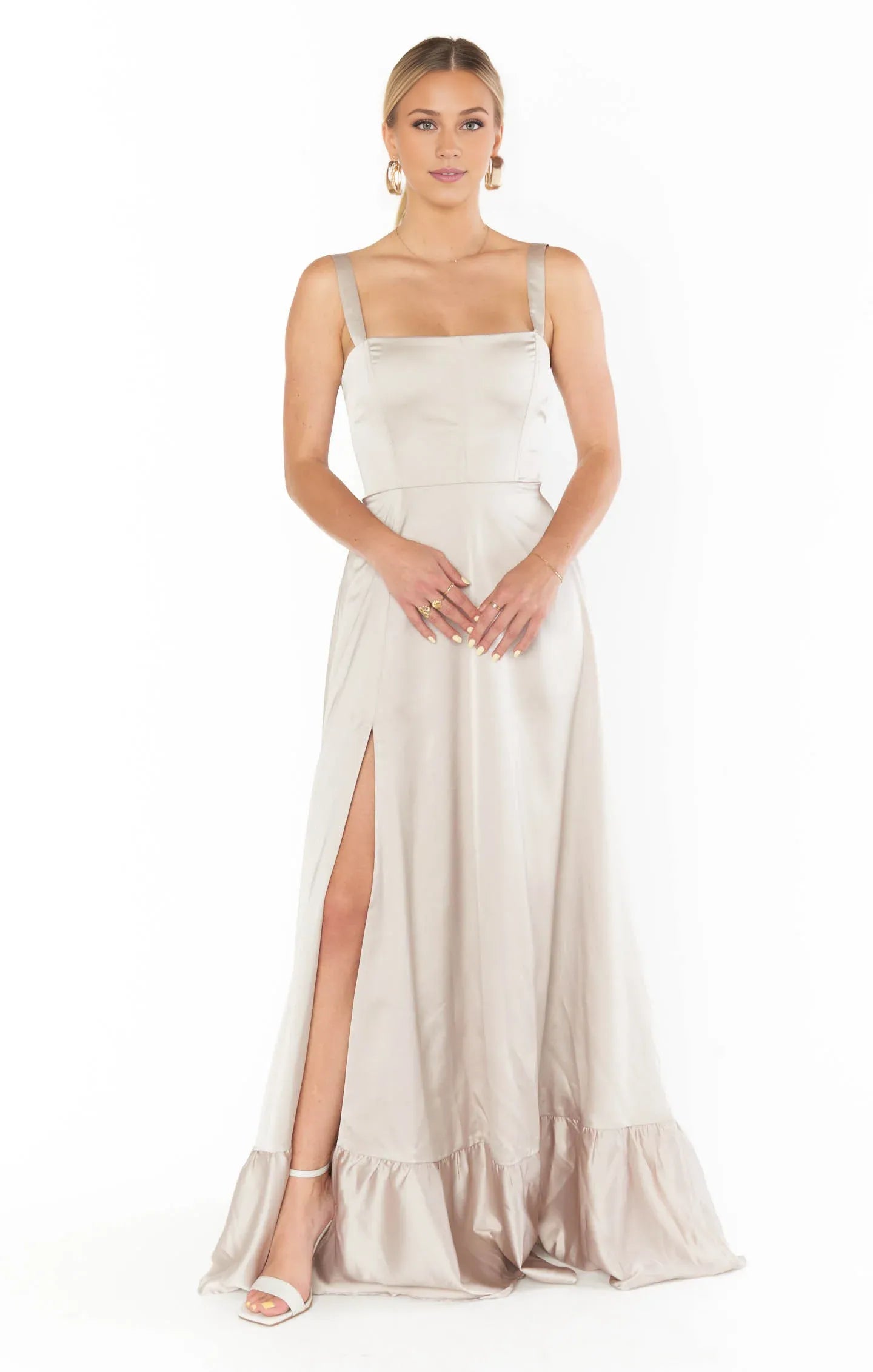 Weitese Dress Regular Straps Square Neck Sleeveless Maxi Dress Column Simple Crisscross Back Prom Dress With Slit