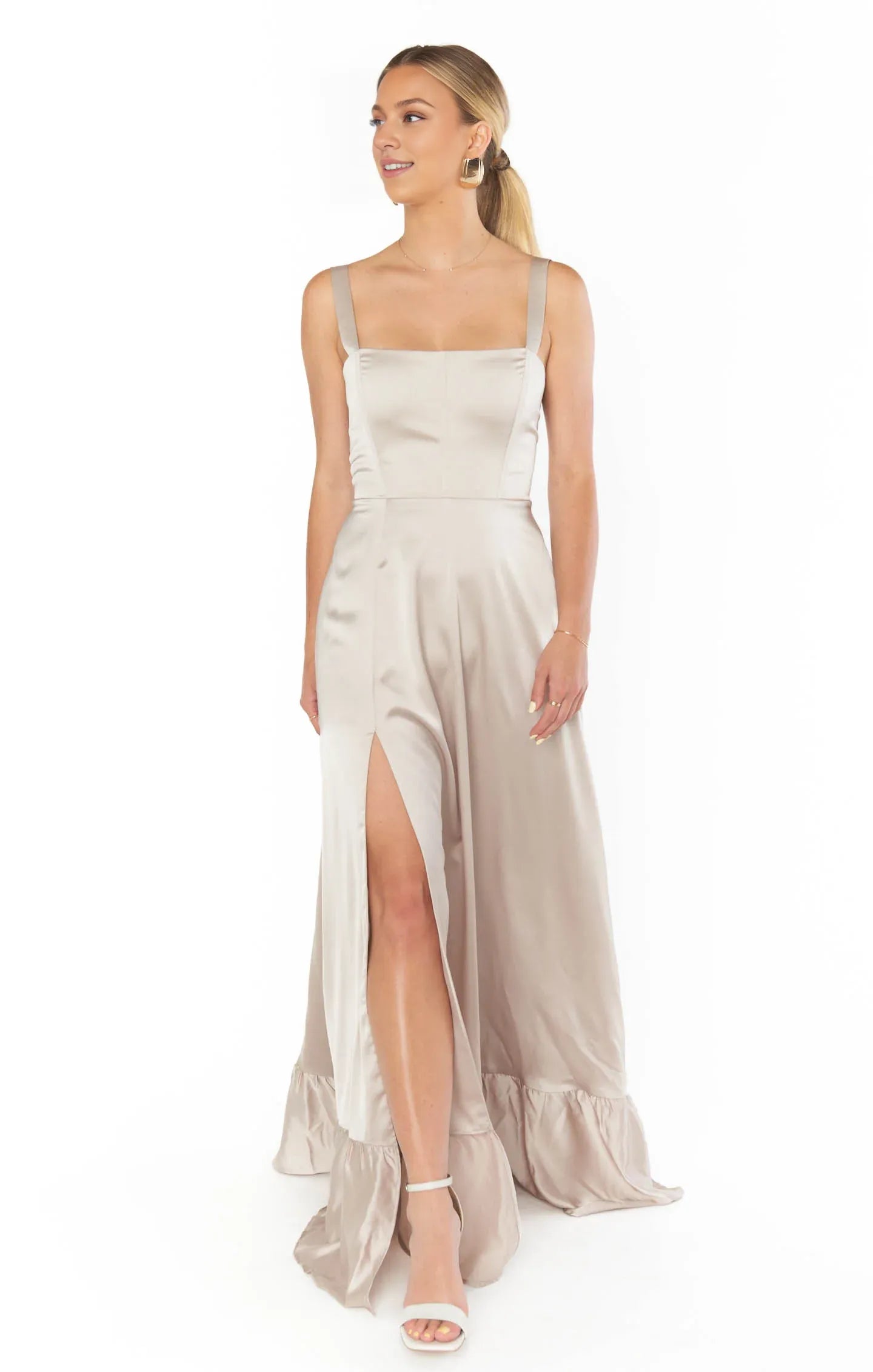 Weitese Dress Regular Straps Square Neck Sleeveless Maxi Dress Column Simple Crisscross Back Prom Dress With Slit