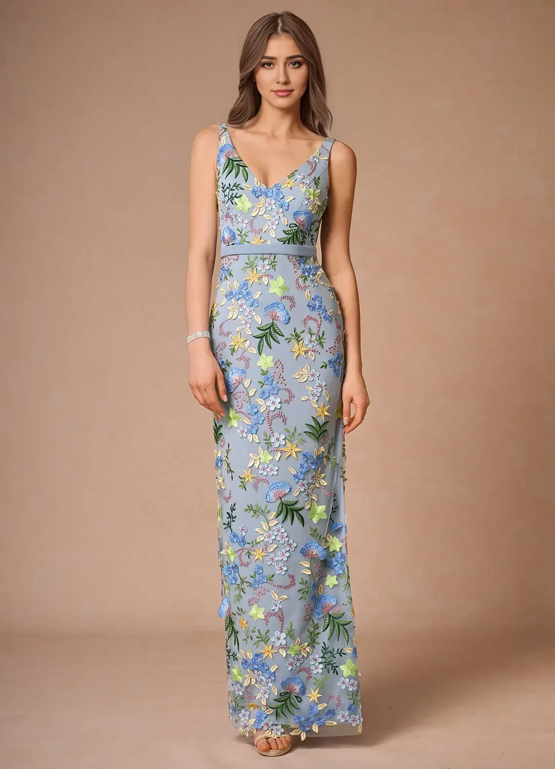 Weitese Dress Regular Straps V Neck Elegant Maxi Dress Prom Dress V Back Romantic Flower Mermaid Evening Dress