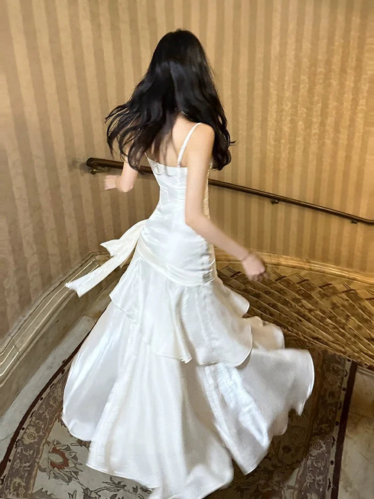 Weitese Dress Retro Mermaid Spaghetti Straps Gray Long Length Evening Dress Prom Dresses