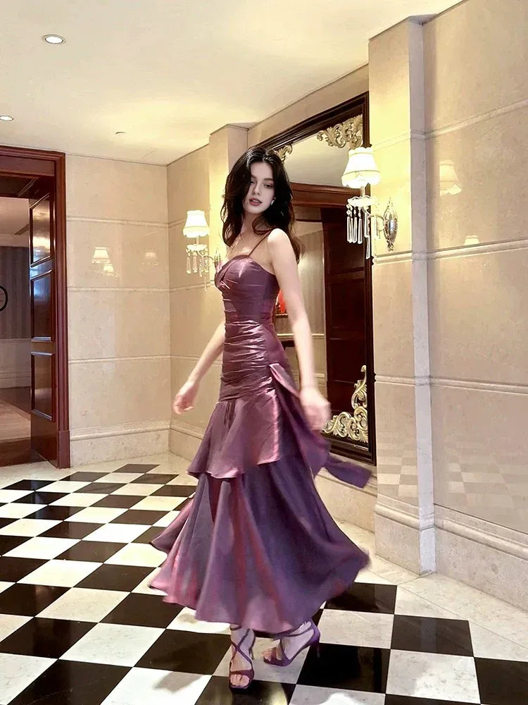 Weitese Dress Retro Mermaid Spaghetti Straps Gray Long Length Evening Dress Prom Dresses