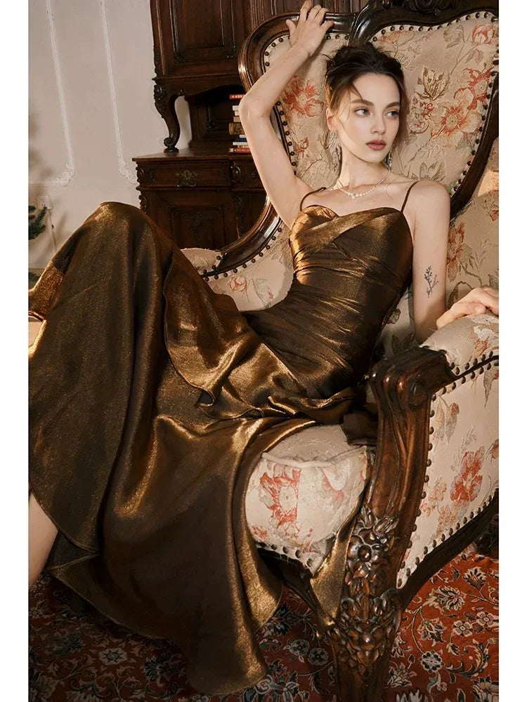 Weitese Dress Retro Mermaid Spaghetti Straps Gray Long Length Evening Dress Prom Dresses