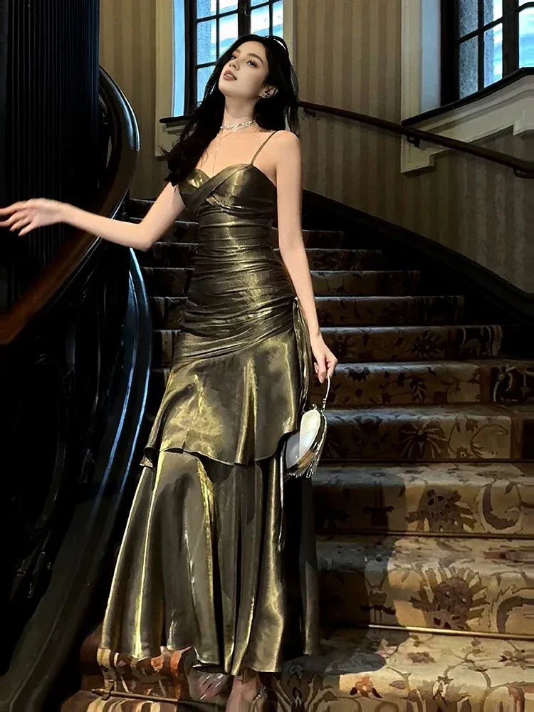 Weitese Dress Retro Mermaid Spaghetti Straps Gray Long Length Evening Dress Prom Dresses